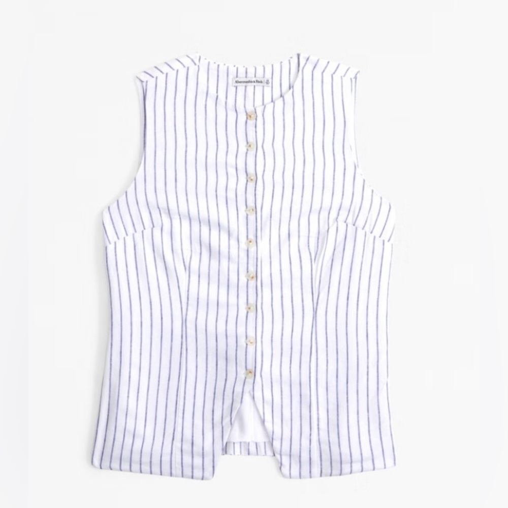 Abercrombie & Fitch White and Blue Striped Vest